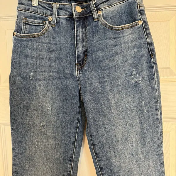 Risen Jeans Womens 27 (Sz 5) Blue Straight Leg Frayed Hem Crop RDP1207 Exc. Cond - Image 3