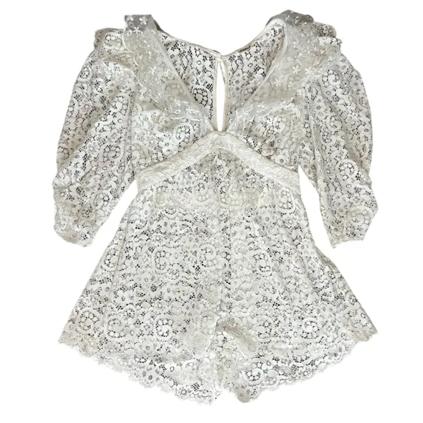 For Love & Lemons Women’s Santo Shorts Romper in White Lace Size Small - Image 3