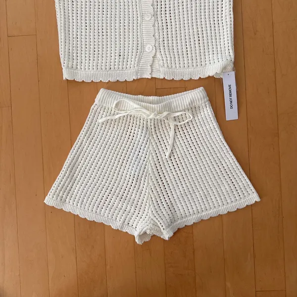 Princess Polly Beach Day white crochet knit top and shorts set - Image 4