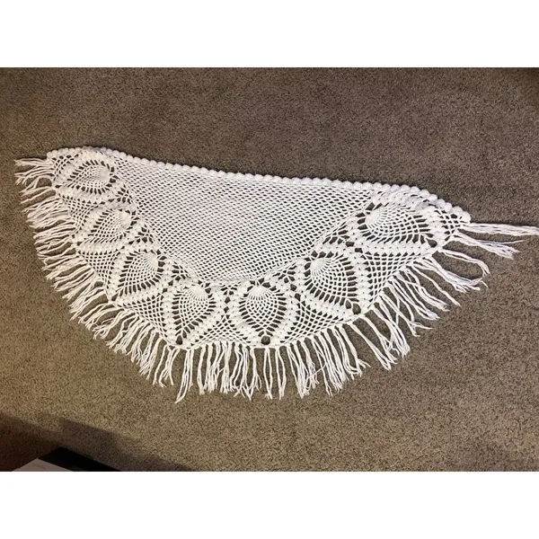 Vintage Pineapple Crochet Shawl Fringe Wrap Ivory Boho Festival One Size - Image 3