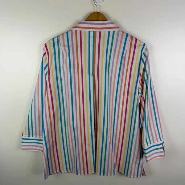 Ali Miles Rainbow Striped Blouse Medium Multicolor Pastel Colorful Office Bright - Image 5