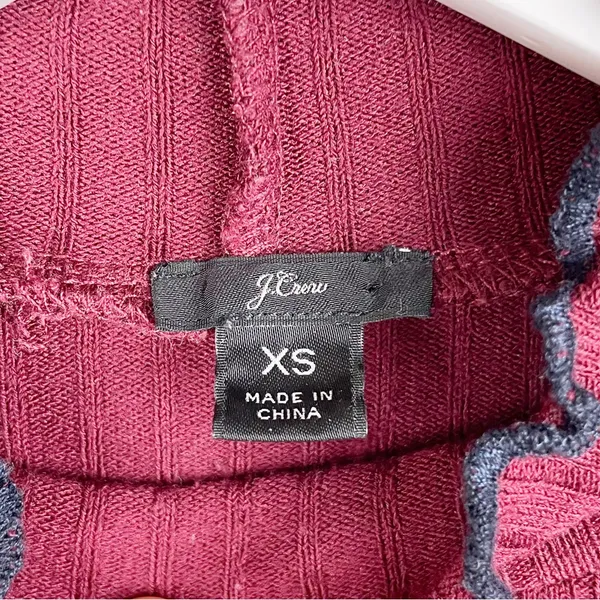 J. Crew Contrast Trim Ribbed Long Sleeve Roll Neck T-Shirt Size XS Maroon K3235 - Image 5