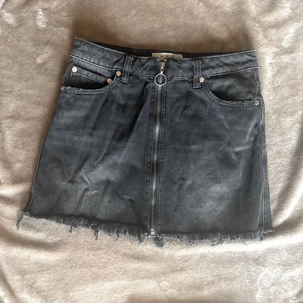 Free People Haven Black Denim Jean Mini Skirt Zip Up Coachella Festival size 26 - Image 2