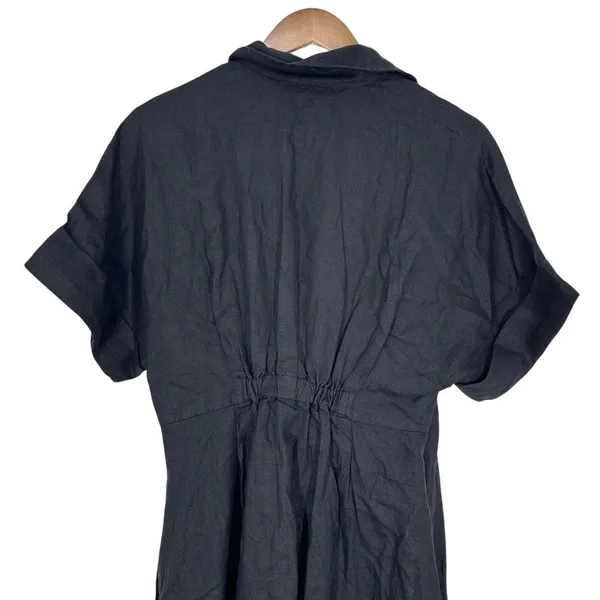 Madewell Black Linen Midi Shirt Dress‎ Button Front Size M Chic Feminine Classic - Image 8