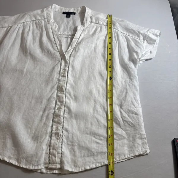 Saks Fifth Avenue 100% Linen Shirt Medium White‎ Top Beachy Minimalist Cottage - Image 7