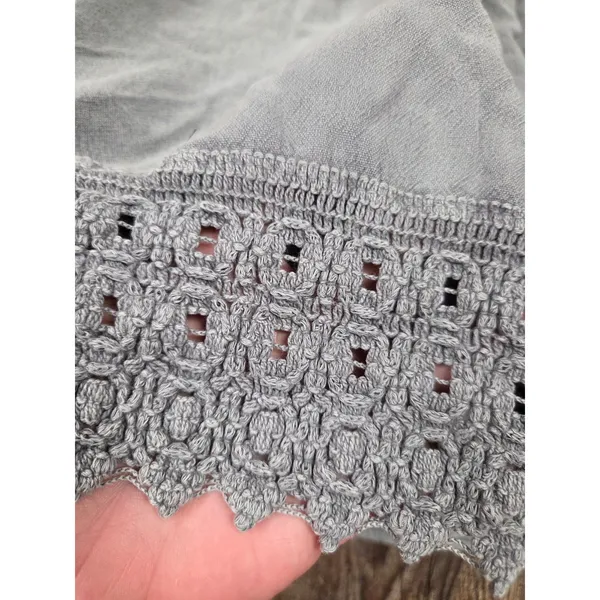 Blanco Mika Gray Cotton Made in Peru Halter Dress Eyelet Wood Beads Small - Image 3