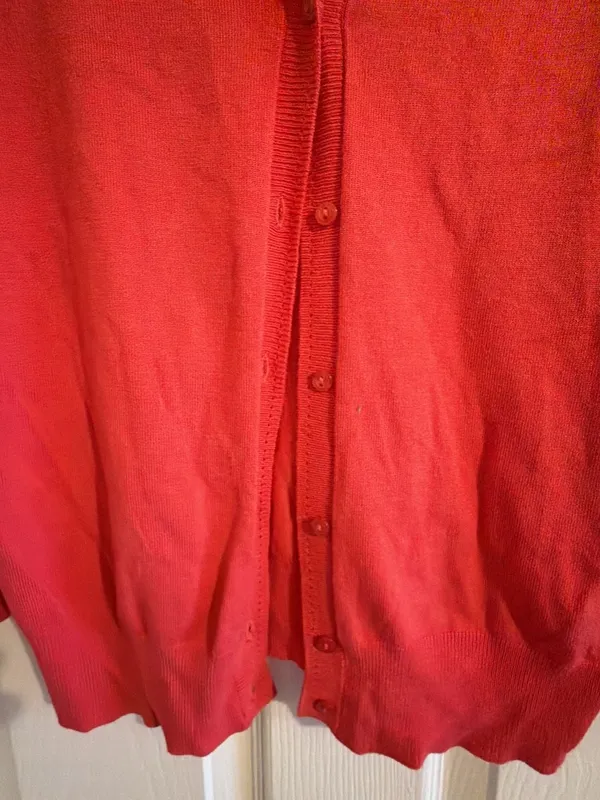 Susina Coral Pink Button-Up Cardigan Sweater with Long Sleeves - Image 3