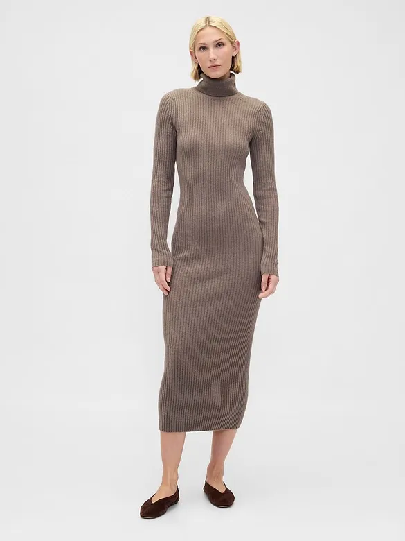GAP CashSoft Turtleneck Maxi Sweater Dress Toasted Almond Brown NWOT - Image 5