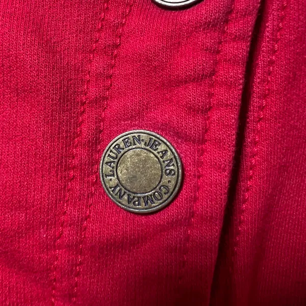 Lauren Ralph Lauren Red Asymmetrical Button Hoodie Crest Sleeve‎ Womens L Y2K - Image 8