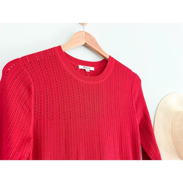 Madewell | NWT The Signature Knit Crewneck Midi Dress in Crimson | Sz M - Image 6