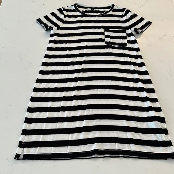 Abercrombie & Fitch Black White Striped Mini Crew Neck T-Shirt Dress Size XS - Image 3
