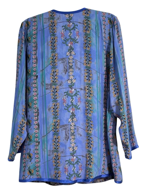 Maggie Shepherd Blue Floral Button Front Blouse Boho Top M Size M - Image 4