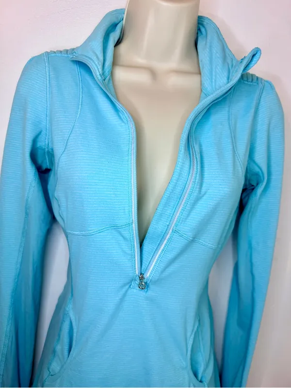 Lululemon Flash Forward Half Zip Size 4 Aqua Blue Thumbholes Reflective Mesh - Image 14