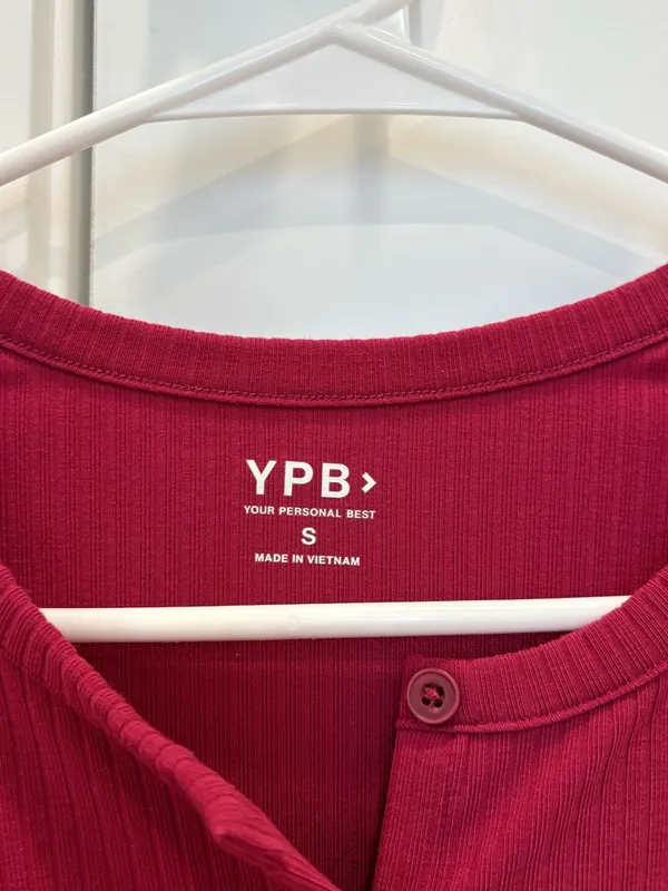 YPB by Abercrombie Women's Long-Sleeve Button Ribbed Top - Burgundy - Image 3