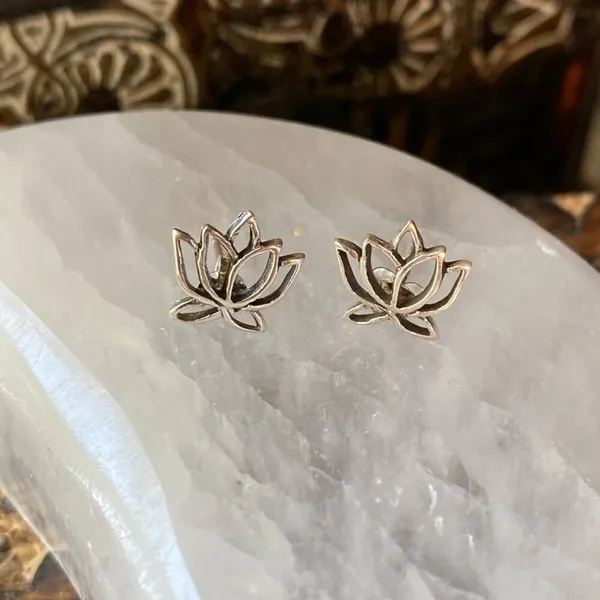 Lotus Flower Sterling Silver Stud Earrings - Image 3