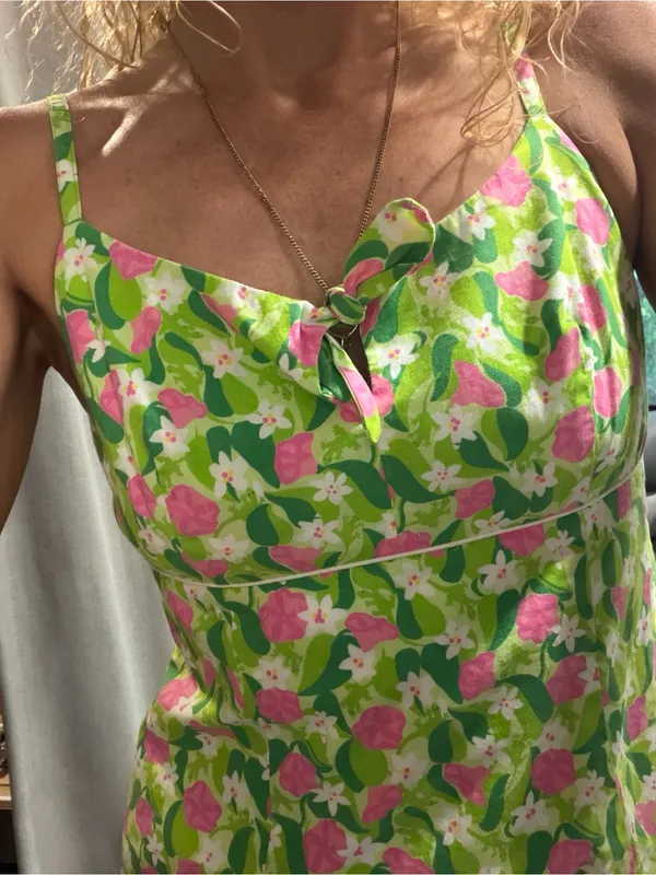 Vintage Lilly Pulitzer Cotton Floral Tie Mini Summer Dress Pink &‎ Lime Green - Image 2