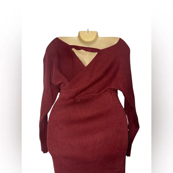Elegant Knit Dress Red Size 2X - Image 3