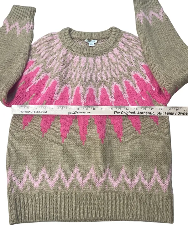 Sundance Beige Fair Isle Crewneck Sweater with Hot Pink & Light Pink Yoke - Image 3