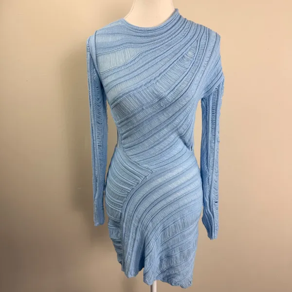 Peppermayo Angels Wing Mini Dress Light Blue Distressed Knit Cutout S/M NEW - Image 2