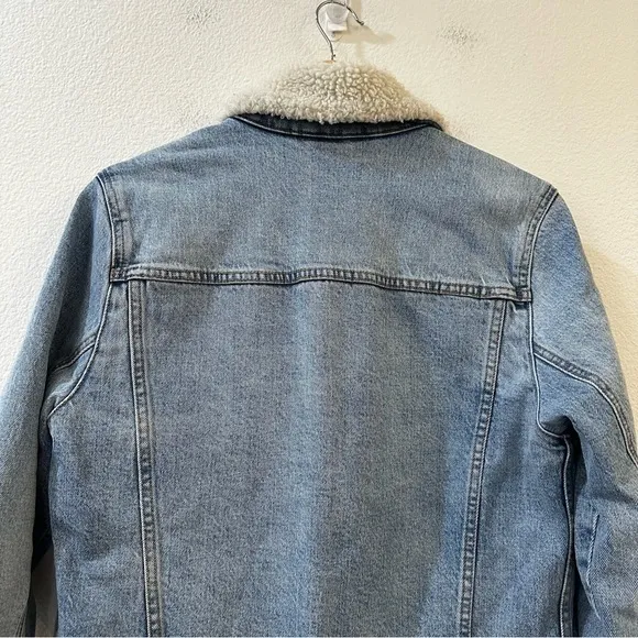 Abercrombie‎ & Fitch Denim Trucker Jacket Sherpa Collar Size Small Blue - Image 6