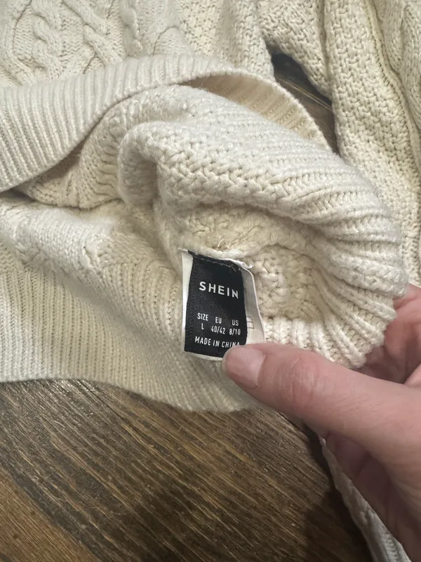 SheIn tan beige cable knit mock neck puff sleeve oversized sweater - Image 4