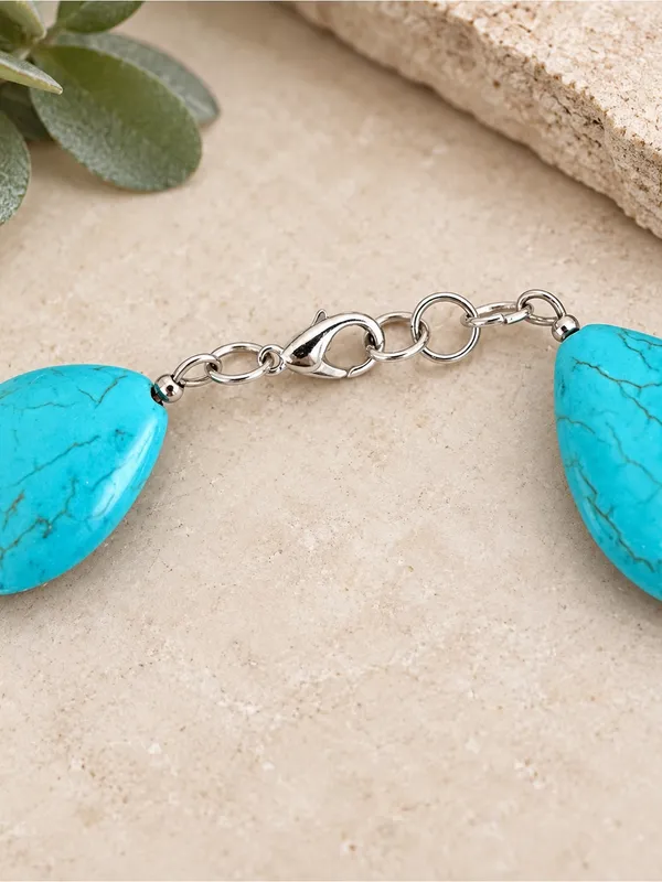 Southwestern Faux Turquoise Statement Necklace w/ Silver Accents PRETTY - Image 4