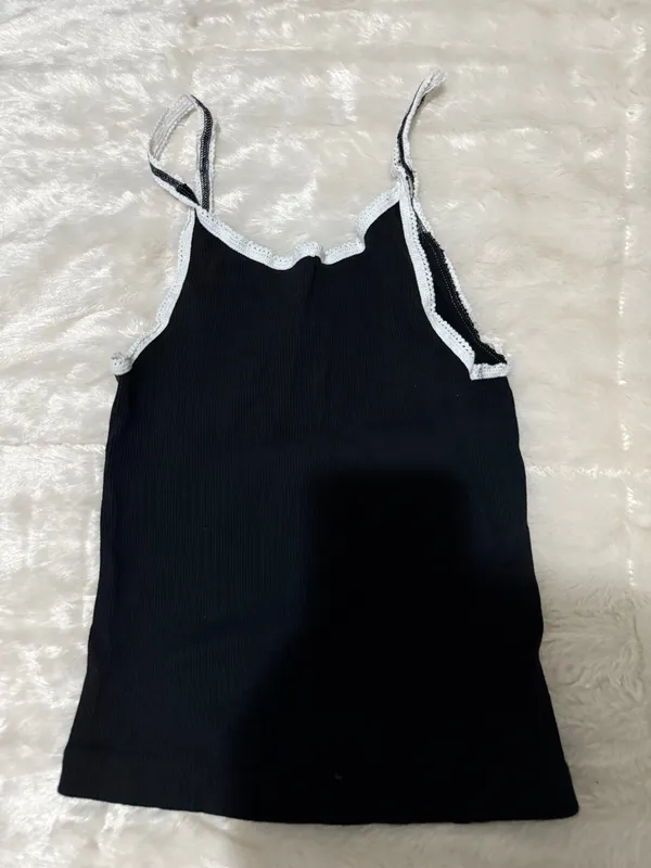 Brandy Melville John Galt Frilled Black And White Thin Strap Tank Top - Image 3