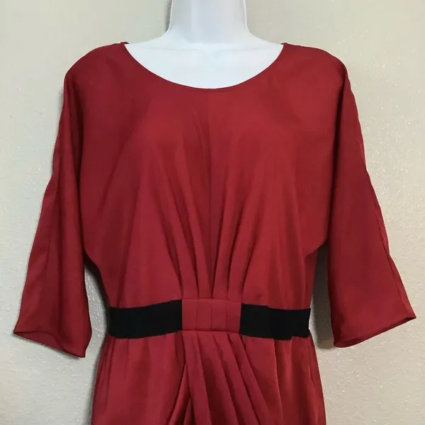 Red Christmas Party Holiday Mrs. Claus Santa Dress M/L‎ Preppy Old Money Retro - Image 2