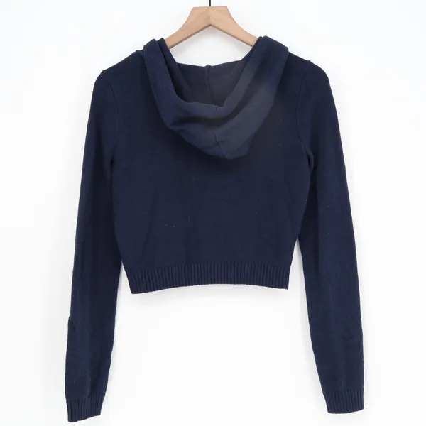 Hollister Navy Blue Argyle Cropped Zip Up Knit Hoodie Sweater Womens Size M - Image 3