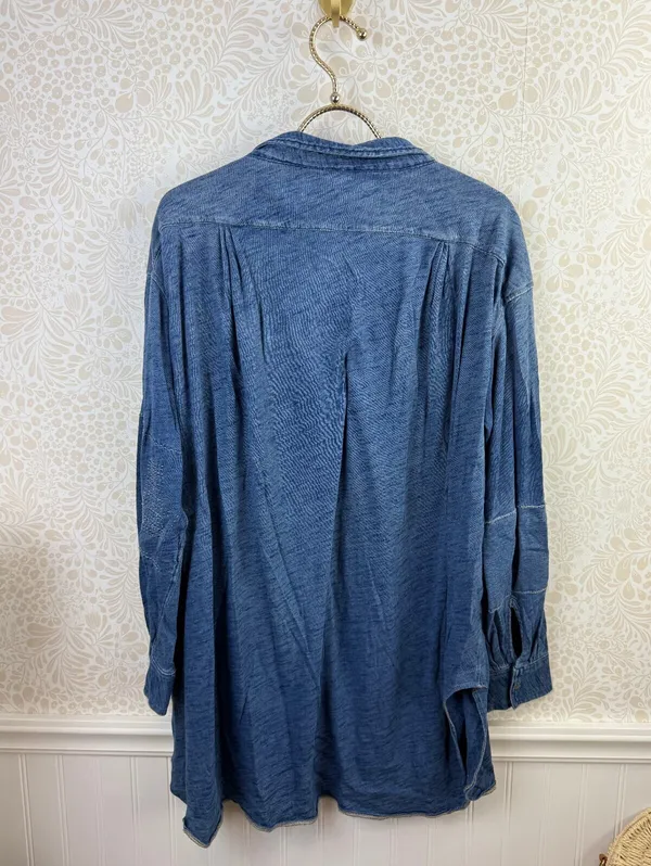 We The Free Oversized Blue 100% Cotton Love This Henley Top - Size - Small - Image 5