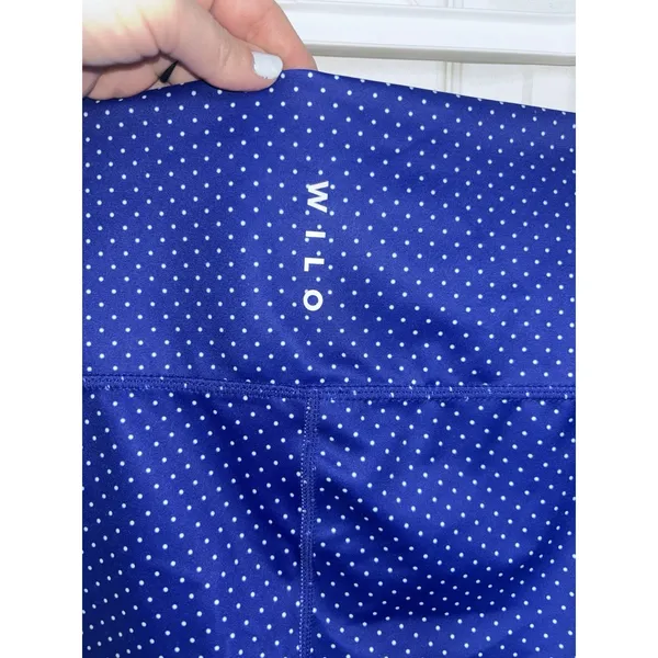 NWT Wilo the Label Contour Surf Blue Polka Dot Cross Over Waist Bike Shorts XS - Image 4