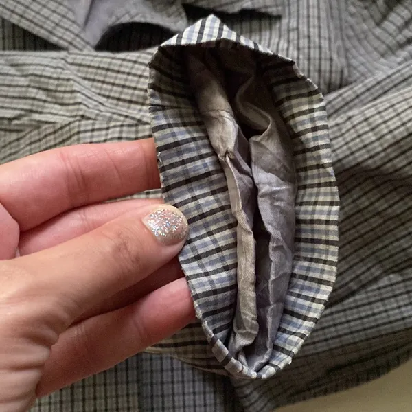 Vintage blue plaid long cotton blend trench coat, size medium - Image 4