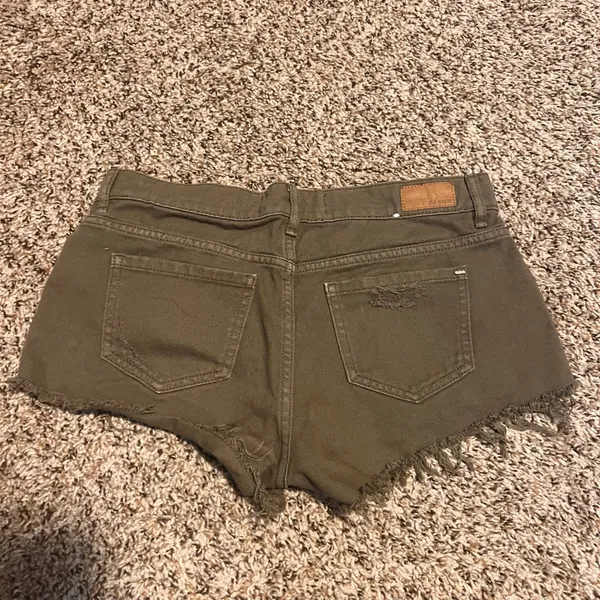 Garage‎ Olive Green Distressed Denim Shorts | Size 01 | Ripped Raw Hem - Image 6