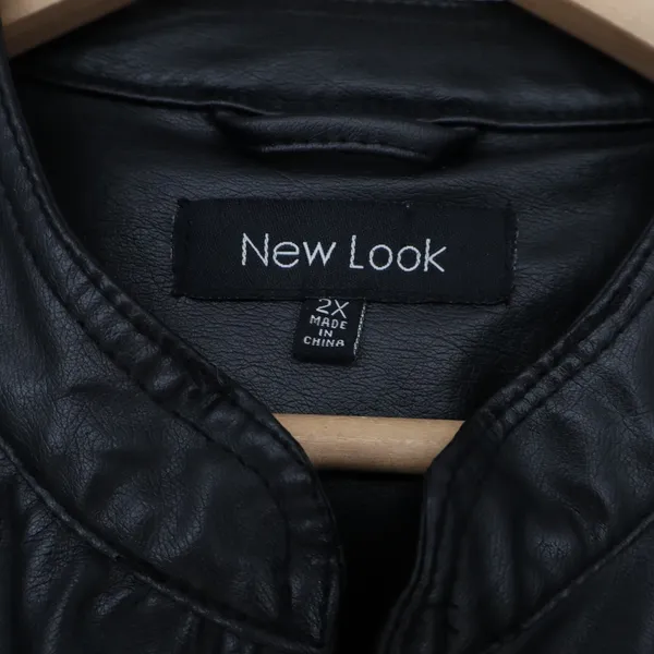 New Look Jacket Womens 2X Moto Biker Black Quilted Faux Leather Excellent - Image 2