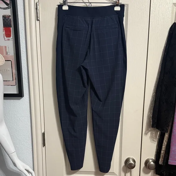 Athleta Brooklyn‎ Textured Ankle Pants Navy Windowpane Print Athleisure - Image 6