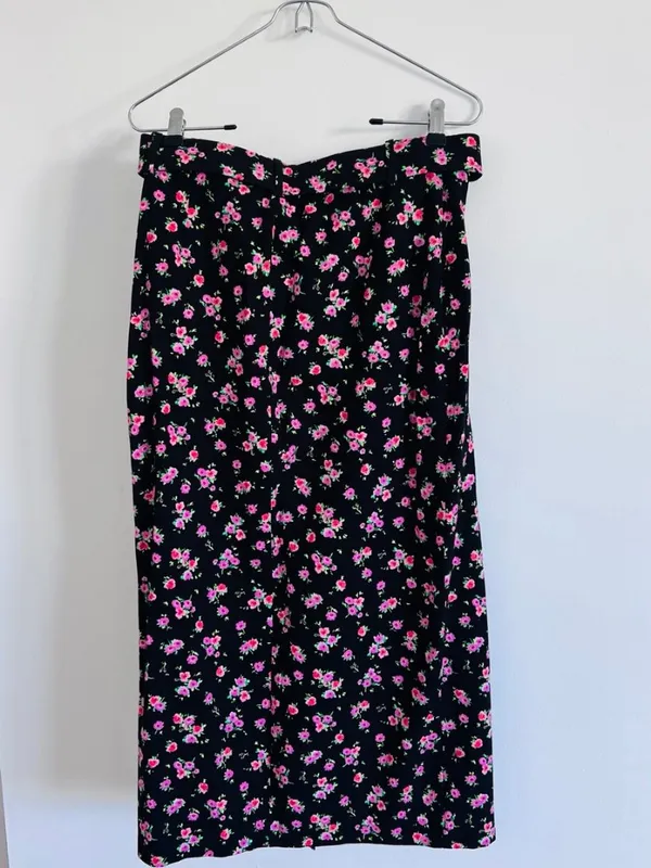 Zara Black Pink Ditsy Floral Belted Midi Skirt Romantic 90s - Image 4