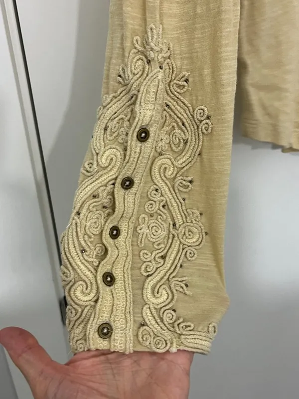 New We the Free Small Beige Embroidered Sleeve Long-Sleeve Top - Image 5
