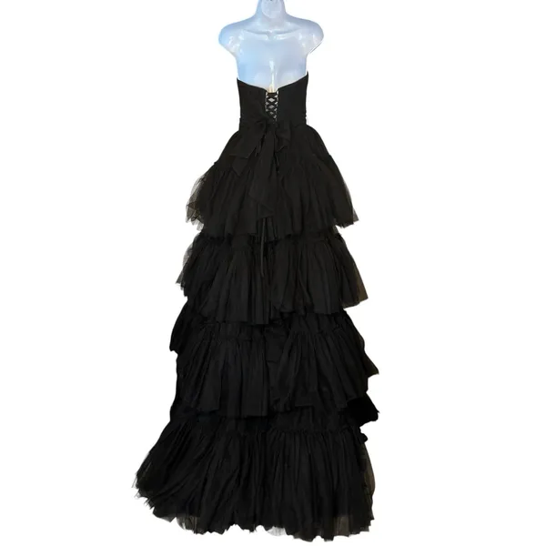 Sherri Hill Black Formal Dress‎ Short Front Long Train Back Size 0 Prom Pageant - Image 3