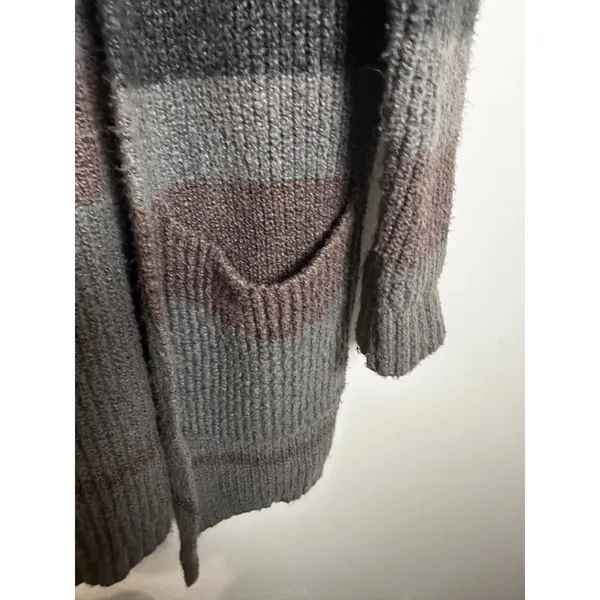 American Eagle‎ Womens Gray Striped Hooded Open Front Chunky Ribbed Cardigan XS - Image 3