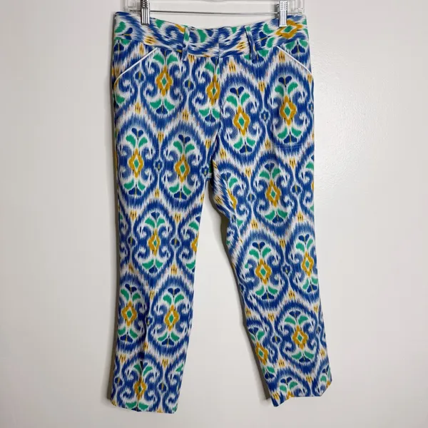 Peter Millar Wicking Pants 6 Cropped Golf Cotton Blend Blue White Coastal‎ Prep - Image 2