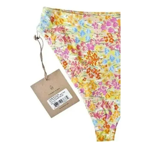 NWT Stone Fox Swim Sumatra Flower Fields High Waist Bikini Bottom XS Yellow Pink - Image 11