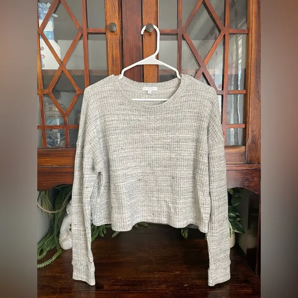 Beyond Yoga Waffle Knit Cropped Pullover Long Sleeve Top Comfy Casual Gray‎ - Image 2