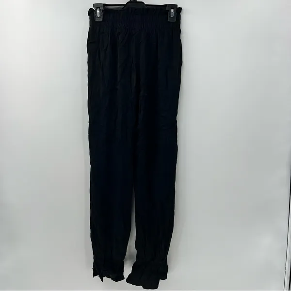 Lovers + Friends Revolve Black Ruffle Hem Pants M High Rise Smocked Waist - Image 4