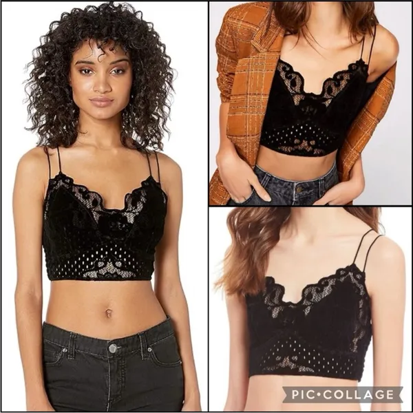 Free People One Black Madonna‎ Flocked Velvet Adella Bralette Size XS - Image 2
