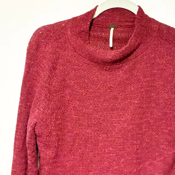Free People Boho Wrap‎ Sweater Plum Linen Blend with Tulip Hem Size Small - Image 3