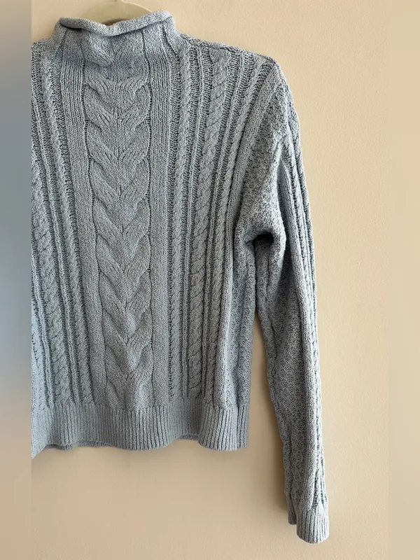 J. Crew Women’s Rollneck Cable Sweater, Light Blue, Size Small, 90s Sweater - Image 12