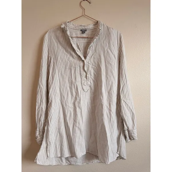 Aerie Tunic Top Women Medium Grey Striped Collar‎ Long Sleeve Boho Casual - Image 3