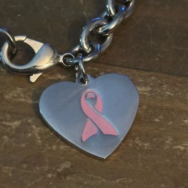 Silver tone breast cancer awareness ribbon heart charm bracelet - Image 5