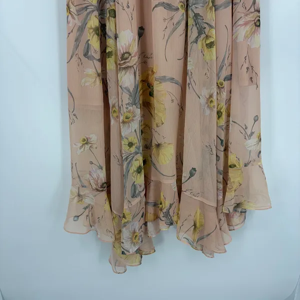 H&M Maxi Chiffon Dress Sz 10 Peach Cottage Boho Romantic Coquette Smock Floral - Image 4