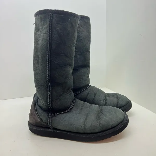 Uggs classic black tall boots winter slip on boots leather sheepskin fur lined 7 - Image 3